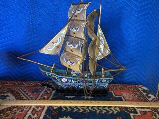 old-chinese-cloissone-brass-sailing-ship