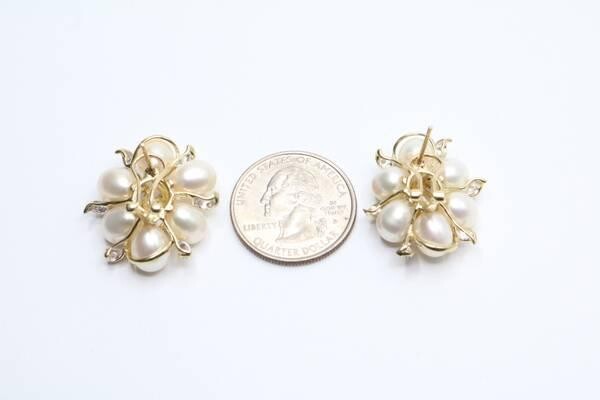 14k-yellow-gold-fancy-cluster-diamond-pearl-earrings-14-grams-big-0